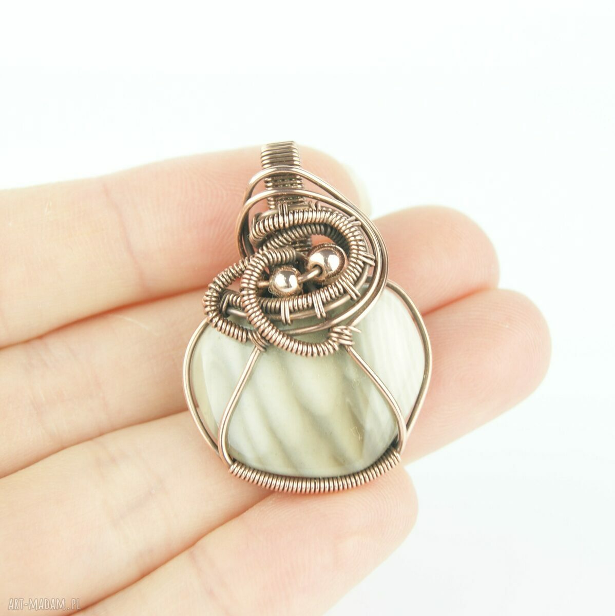 Krzemień pasiasty wisiorek wire wrapping - ręcznie robiona biżuteria z kamieniem naturalnym