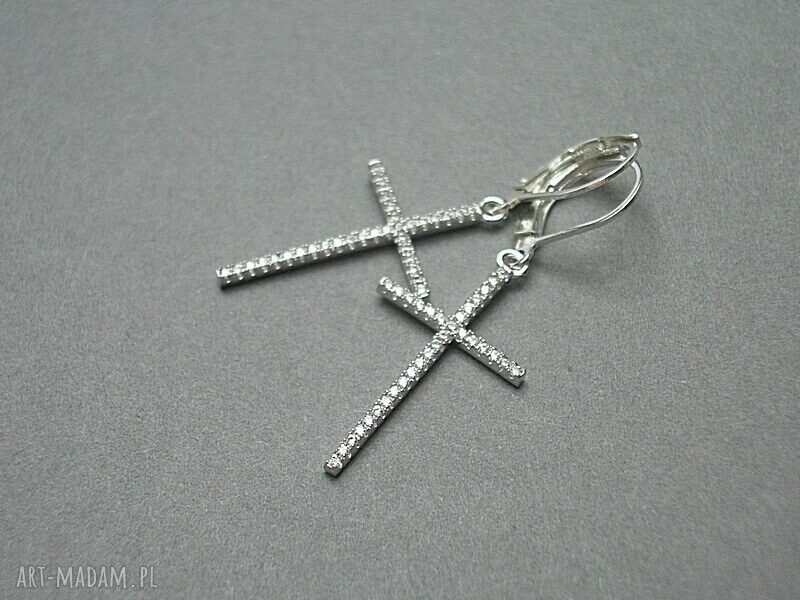 Diamond Cross srebrne kolczyki krzyż z cyrkoniami