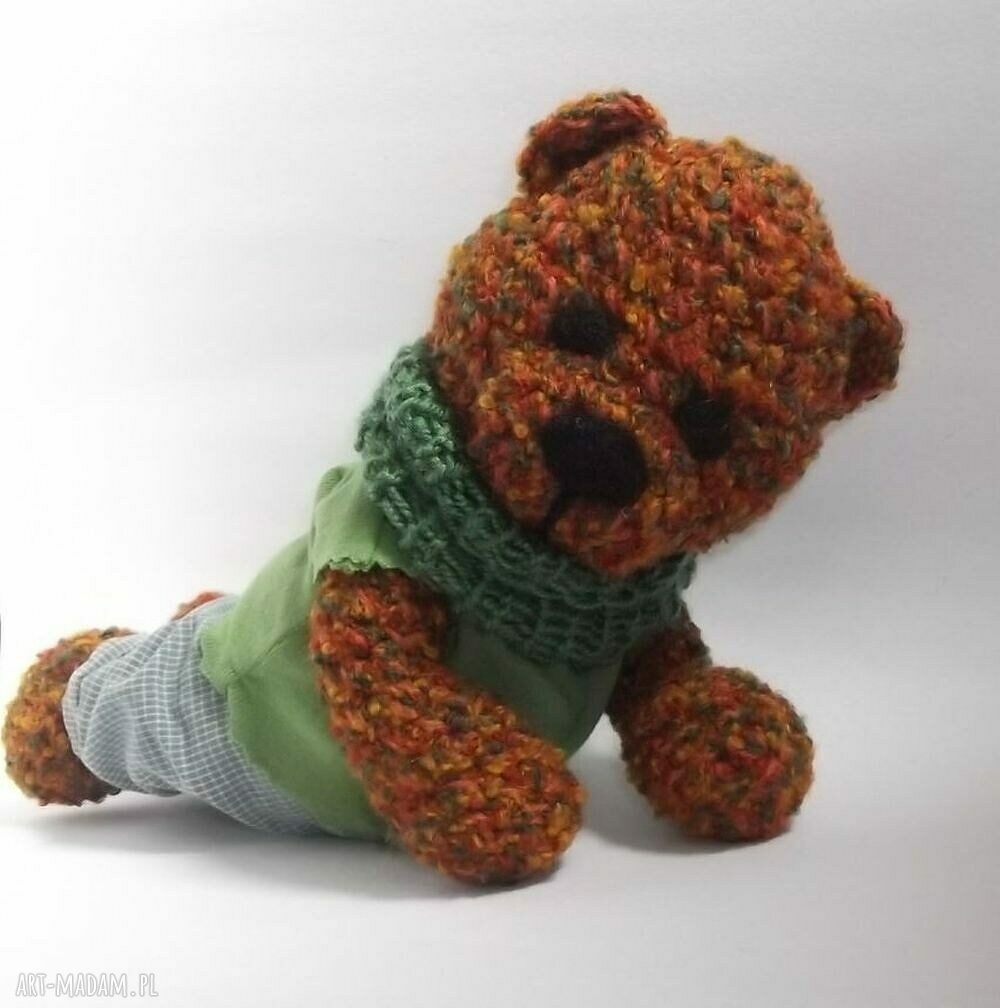 Miś Ksawery - szydełkowa maskotka handmade z ruchomymi rączkami i nóżkami (28 cm)