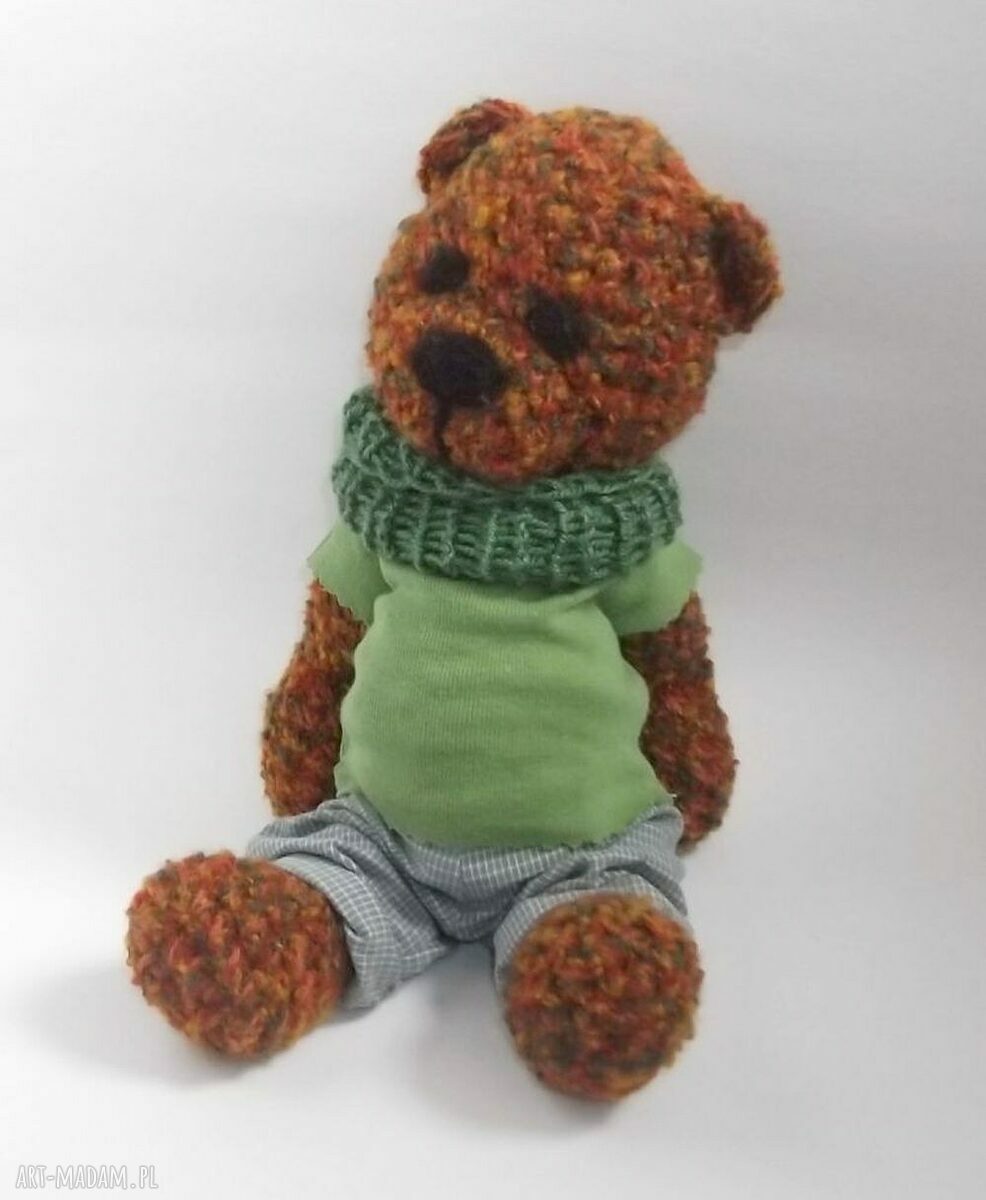 Miś Ksawery - szydełkowa maskotka handmade z ruchomymi rączkami i nóżkami (28 cm)