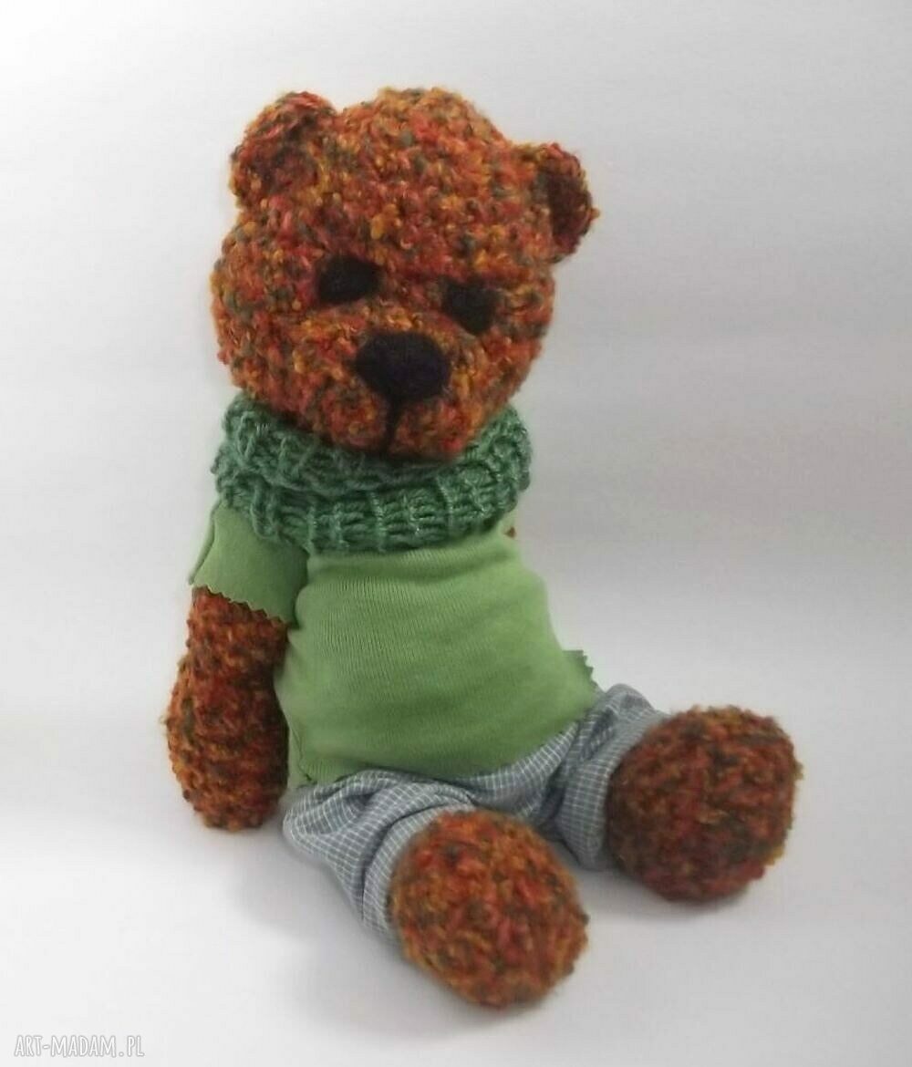 Miś Ksawery - szydełkowa maskotka handmade z ruchomymi rączkami i nóżkami (28 cm)