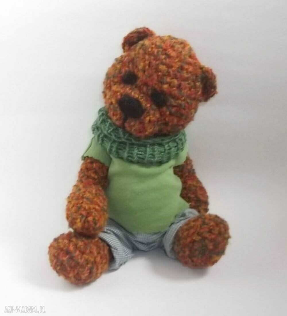 Miś Ksawery - szydełkowa maskotka handmade z ruchomymi rączkami i nóżkami (28 cm)