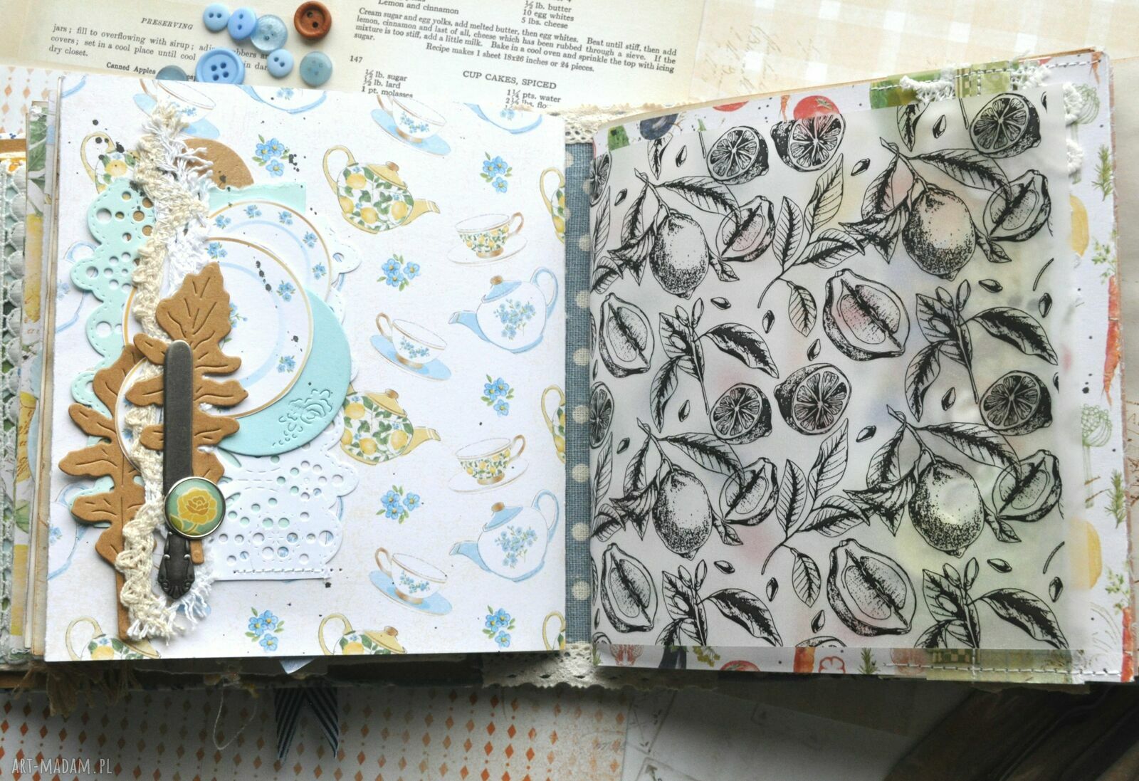 Książka do zapisywania przepisów Śródziemnomorska - rękodzieło w stylu junk book