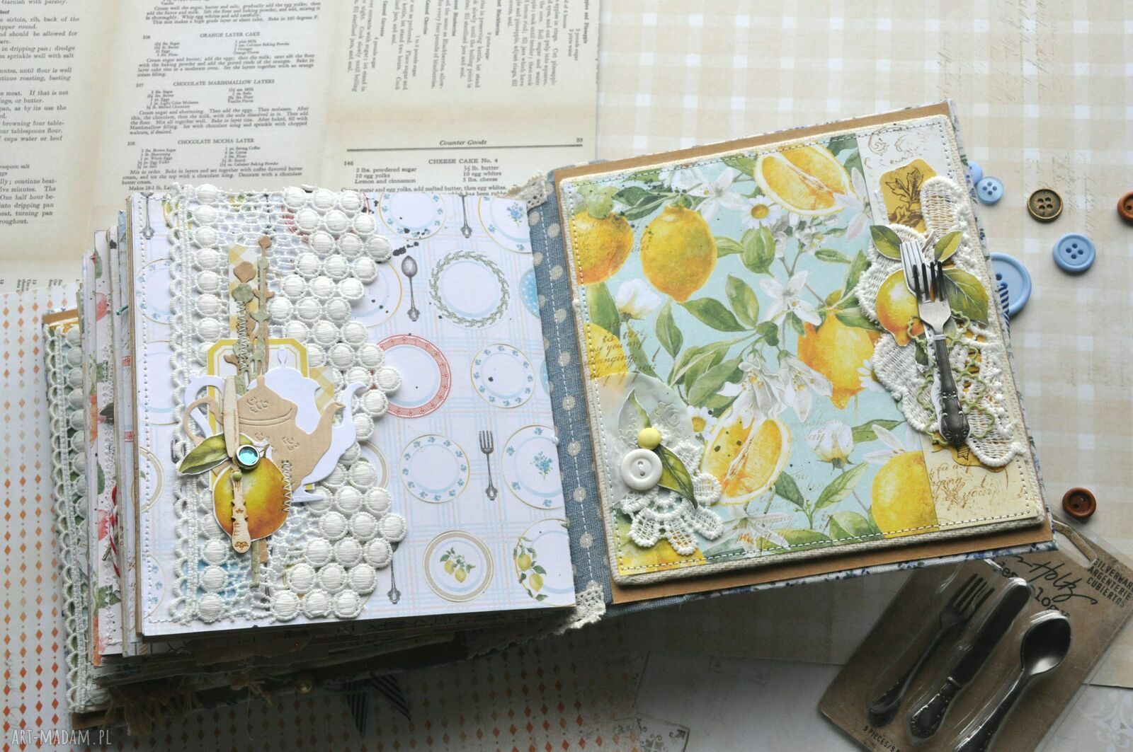 Książka do zapisywania przepisów Śródziemnomorska - rękodzieło w stylu junk book