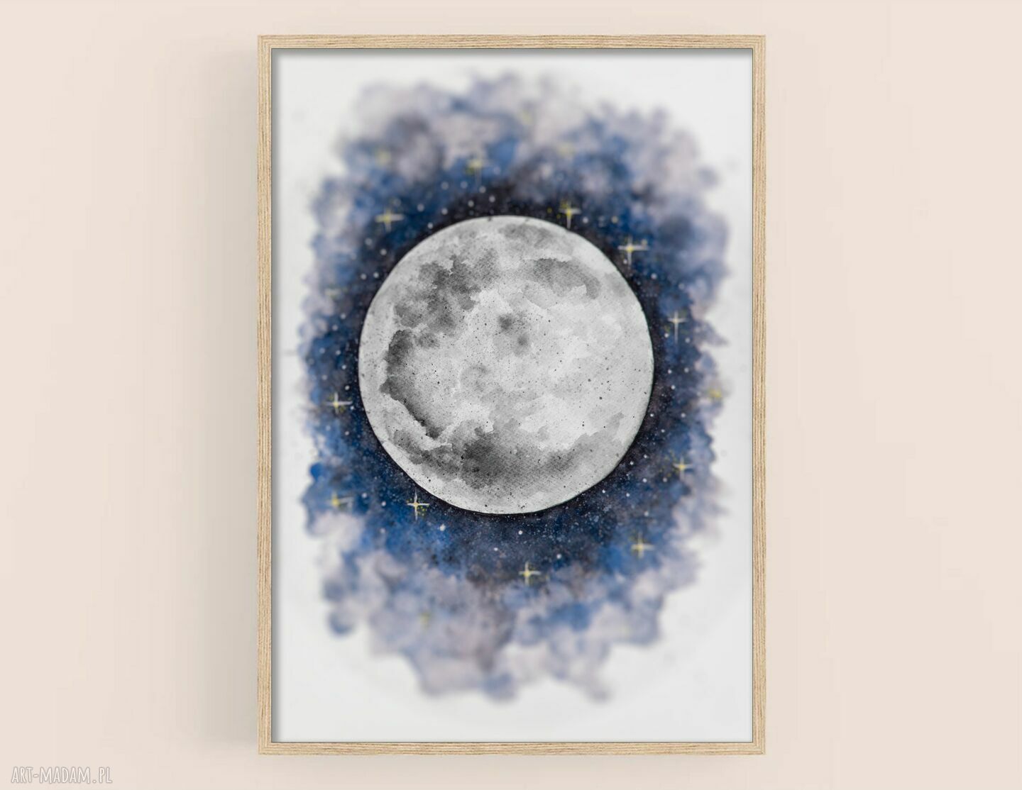 Księżyc A3 - akwarela z kwiatami Moon