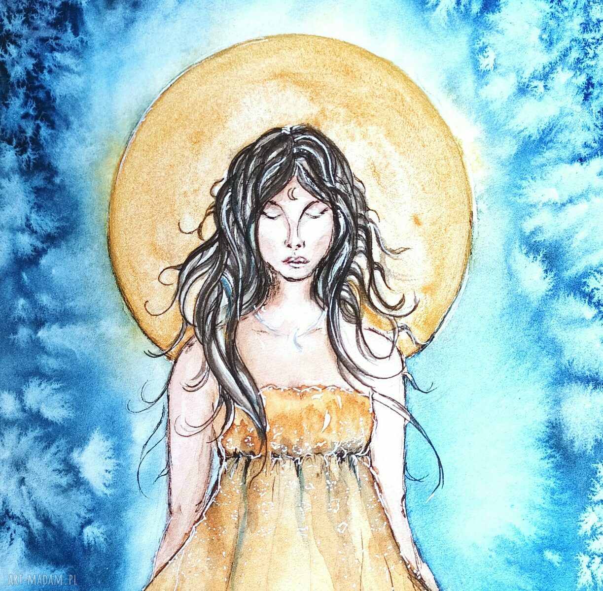 Księżyc - akwarela z motywem Panny (19x26 cm)