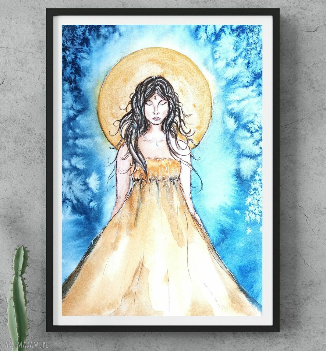 Księżyc - akwarela z motywem Panny (19x26 cm)