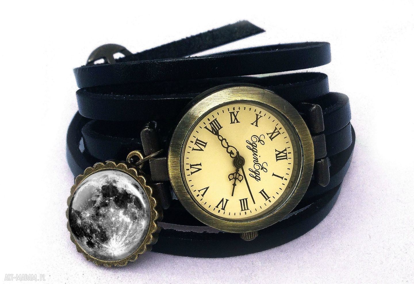 Księżyc pełni zegarek bransoletka skórzanym pasku skóry pełnia