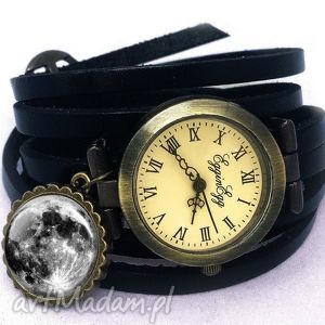 księżyc w pełni - zegarek bransoletka na skórzanym pasku