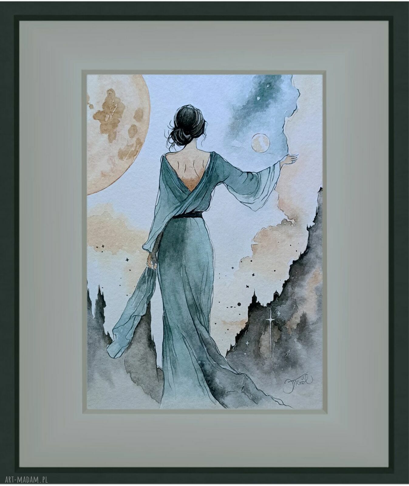 Księżycowa serenada - akwarela 31 x 23 cm (oryginał)
