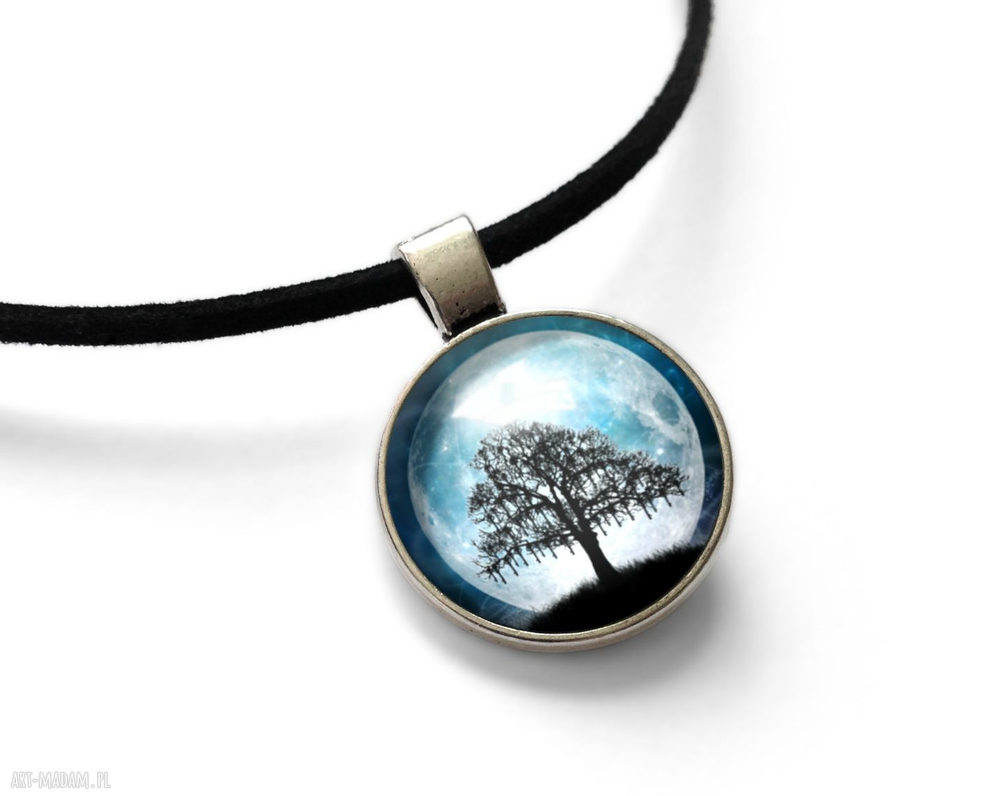 Księżycowe drzewo - choker z rzemienia i szkiełkiem 20 mm