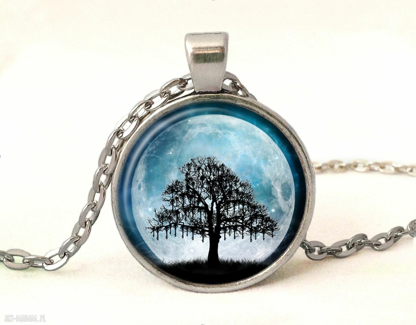 Księżycowe drzewo medalion łańcuszkiem księżyc naszyjnik galaxy