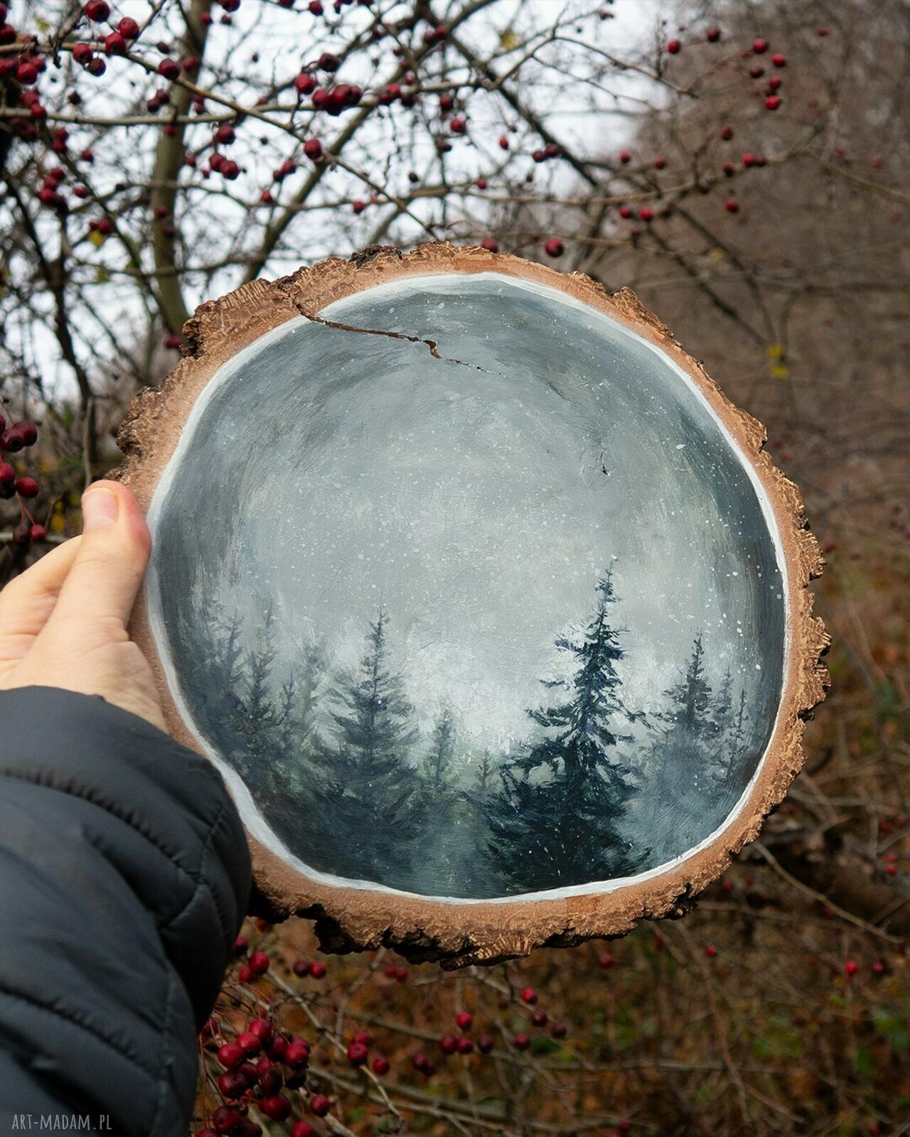 Księżycowy Las - obraz akrylowy na drewnie 24 cm (handmade)