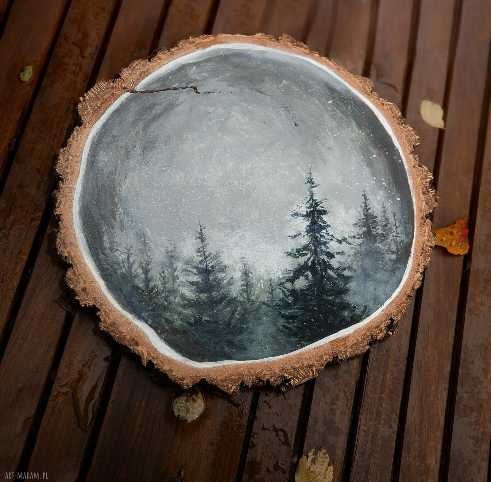 Księżycowy Las - obraz akrylowy na drewnie 24 cm (handmade)