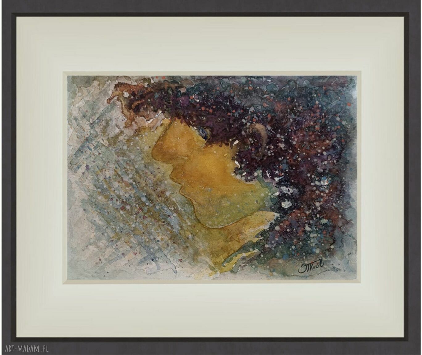 Księżycowy pocałunek - oryginalna akwarela surrealizm 24 x 32 cm