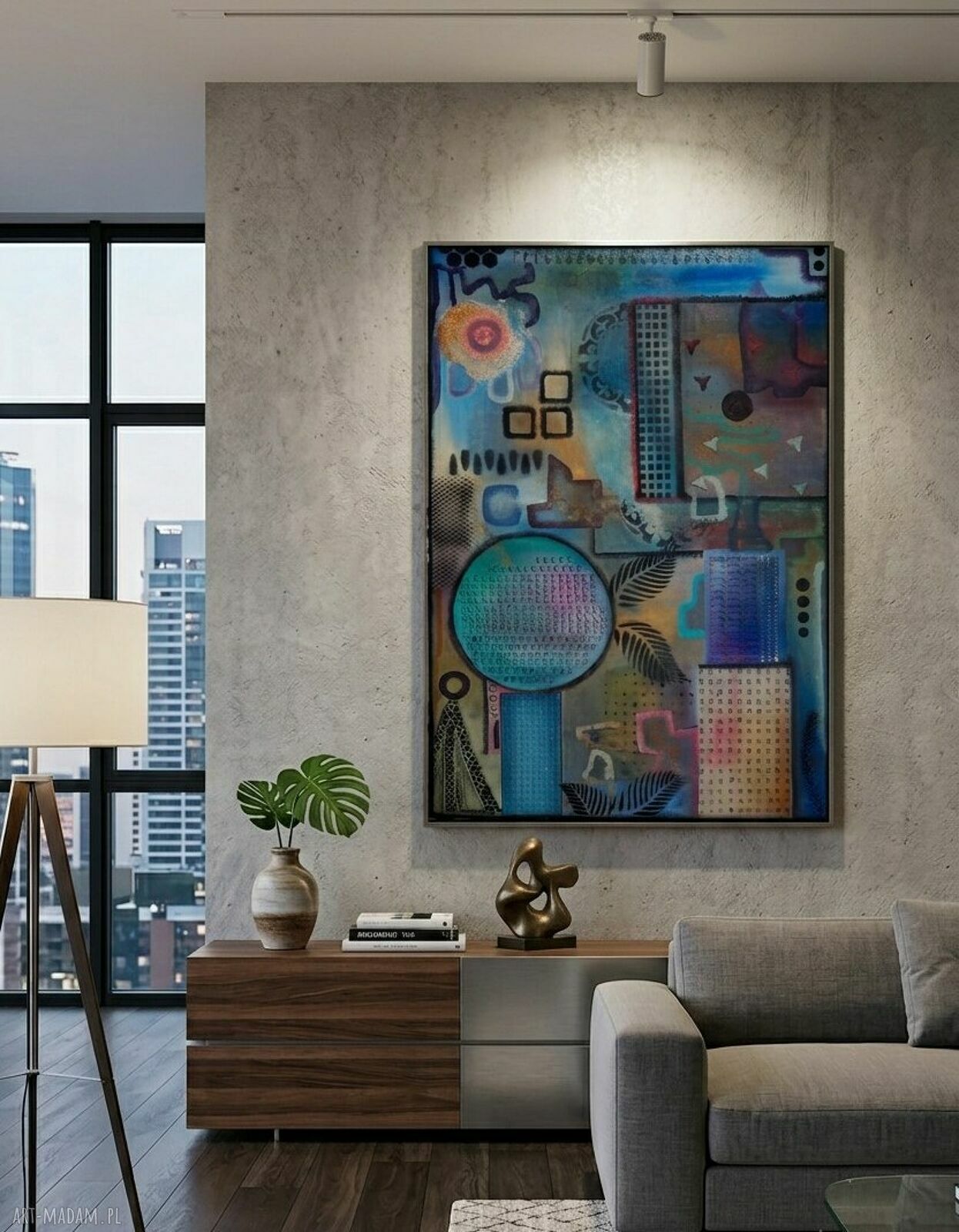 Obraz abstrakcyjny na płótnie 150 x 100 cm - „Kto jest bez winy niechaj pierwszy rzuci kamień”