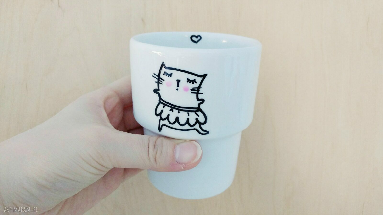 Kubek bez ucha baletnica kot kotek cat porcelana polska pojemność