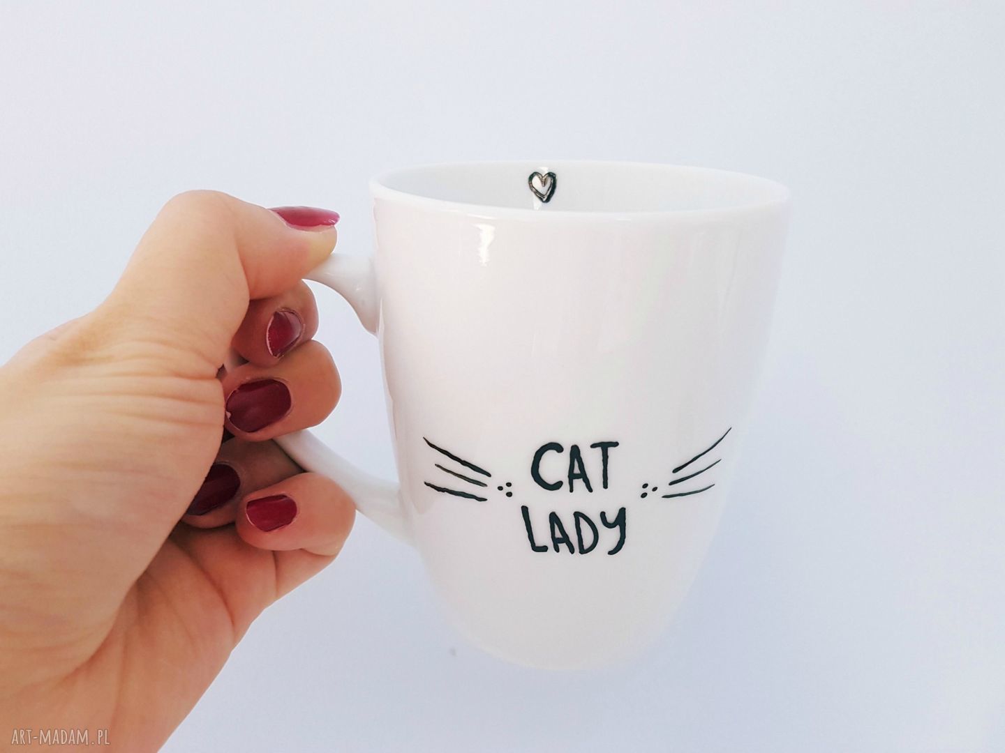 kubek cat lady ręcznie malowany handmade