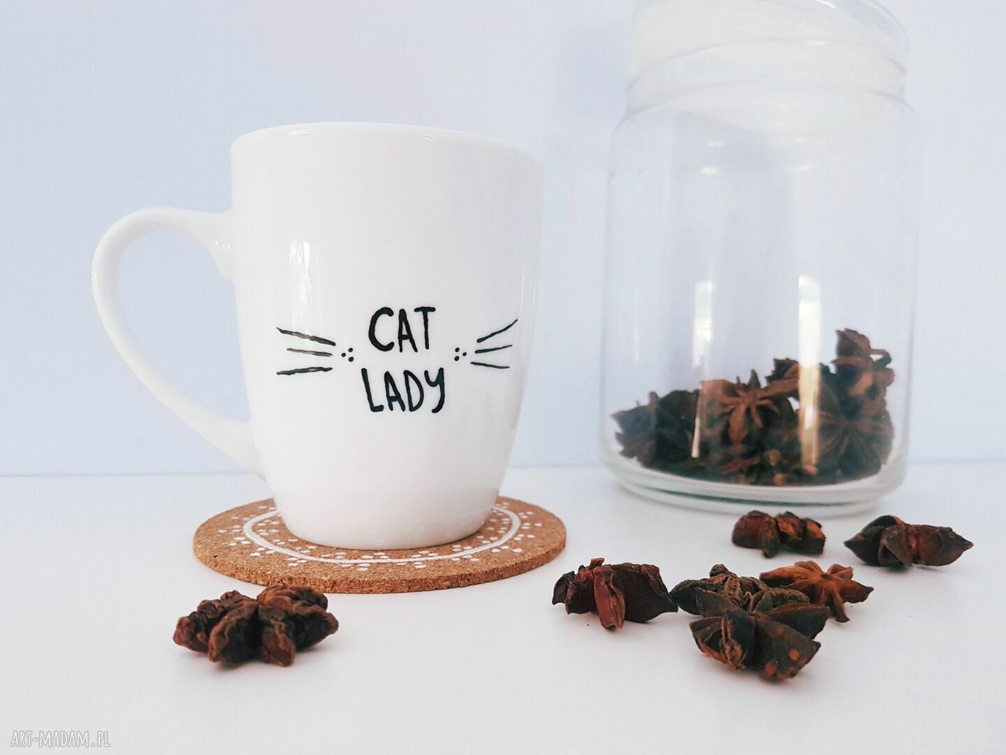 kubek cat lady ręcznie malowany handmade