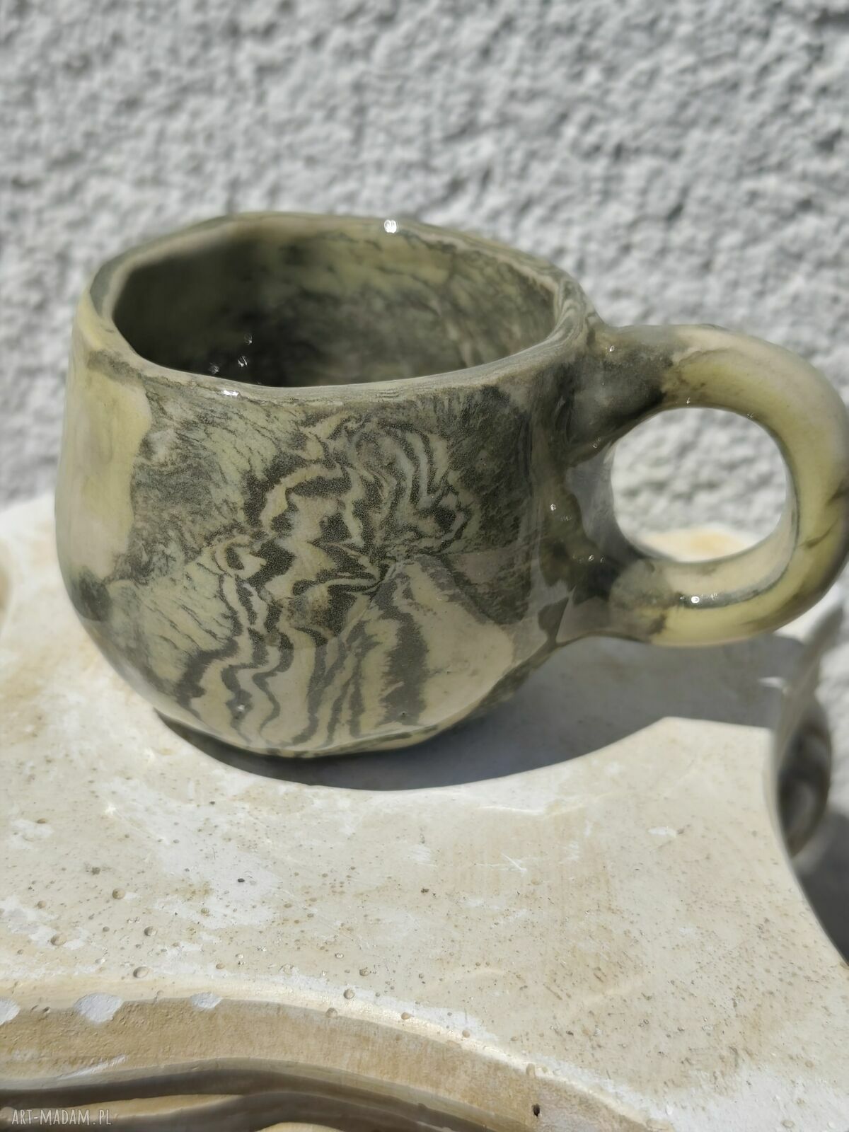 Kubek ceramiczny 4 szt - ręcznie lepione filiżanki z talerzykiem