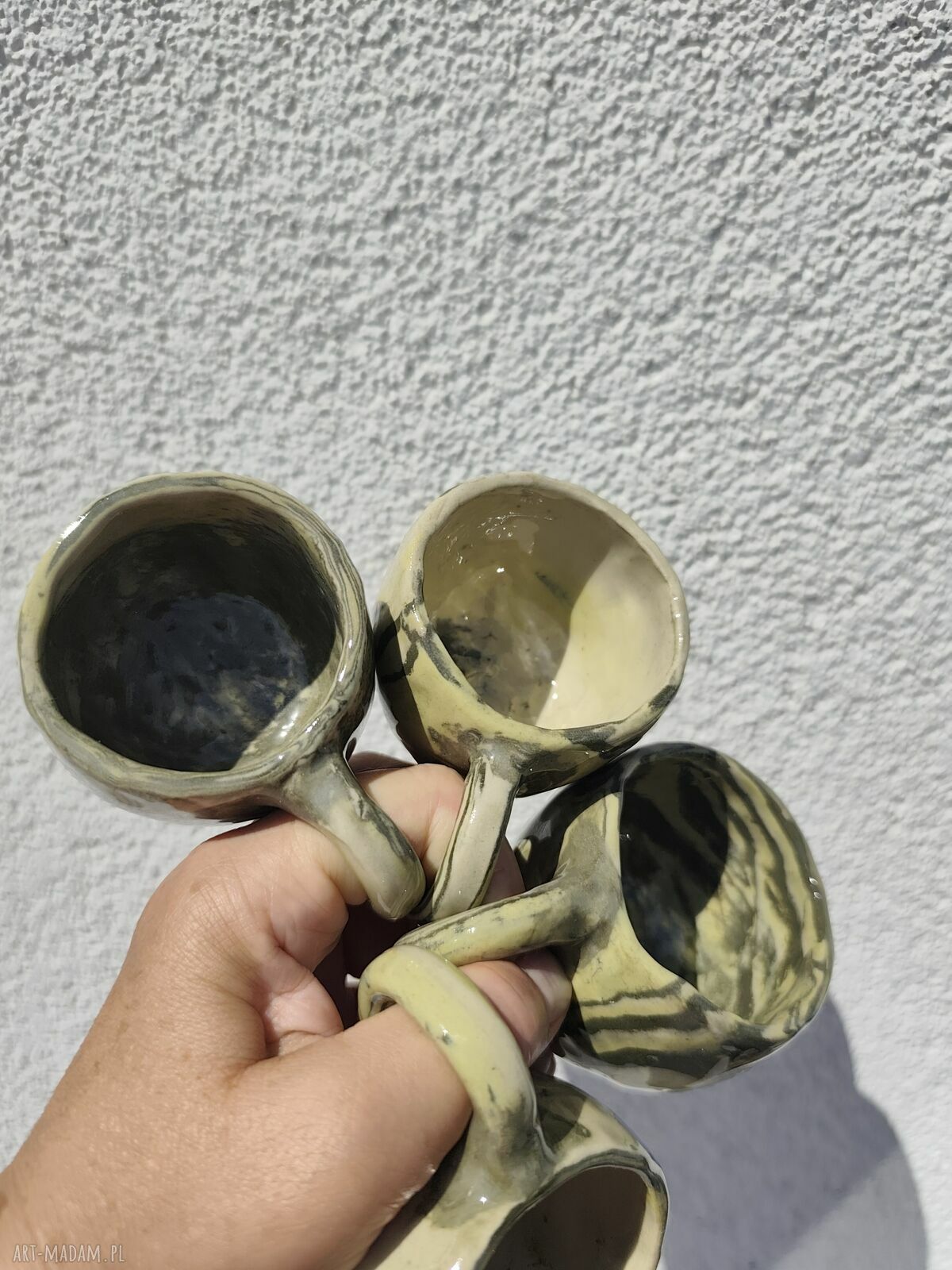 Kubek ceramiczny 4 szt - ręcznie lepione filiżanki z talerzykiem