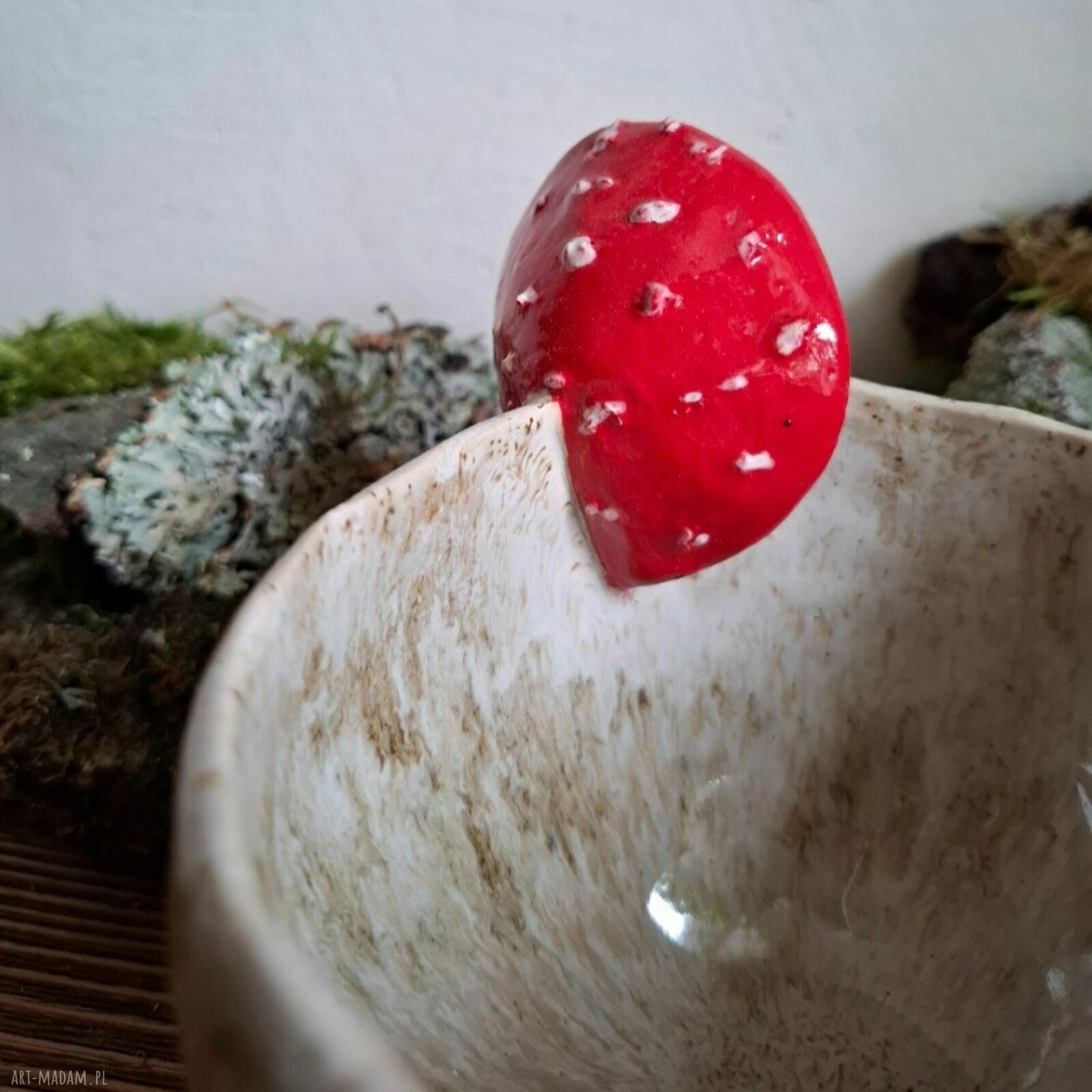 Kubek ceramiczny Muchomor (Amanita) - ręcznie lepiony, 380 ml