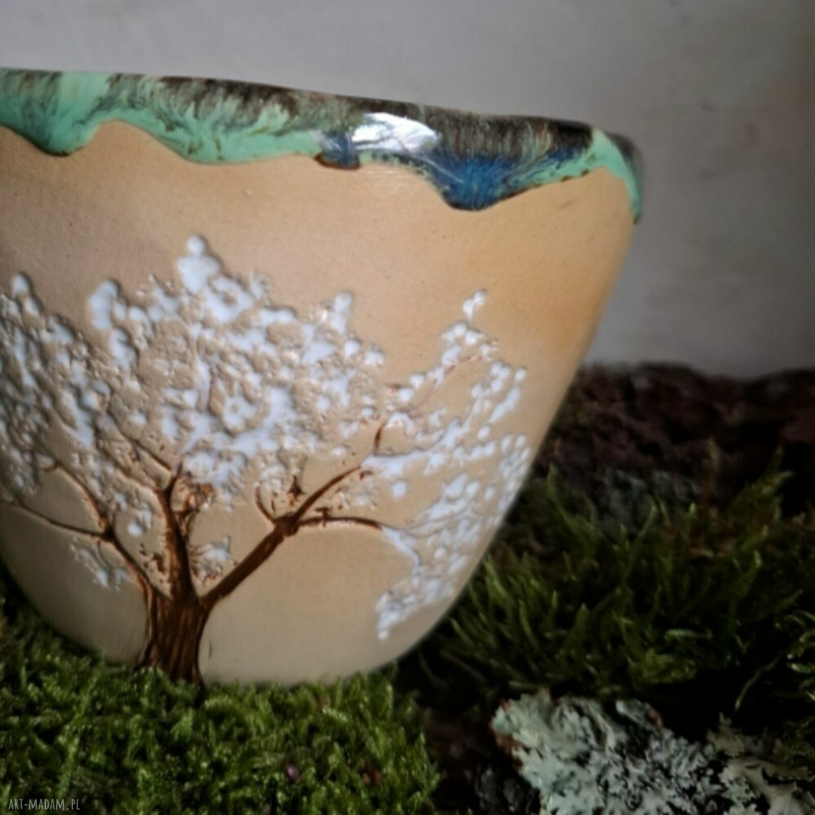 Kubek ceramiczny Białe drzewo - ręcznie robiony, 390 ml