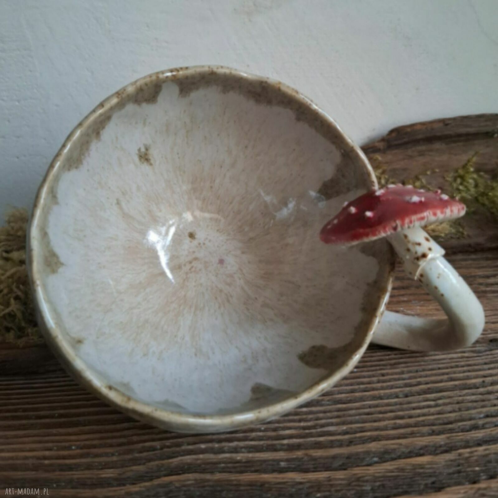 Kubek ceramiczny Muchomor - ręcznie lepiony grzybowy akcent