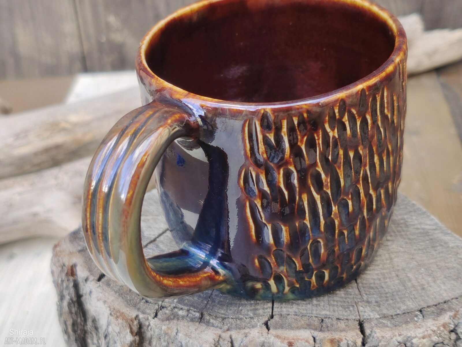 Kubek ceramiczny c836 z kamionki - ręcznie rzeźbiona ceramika na prezent