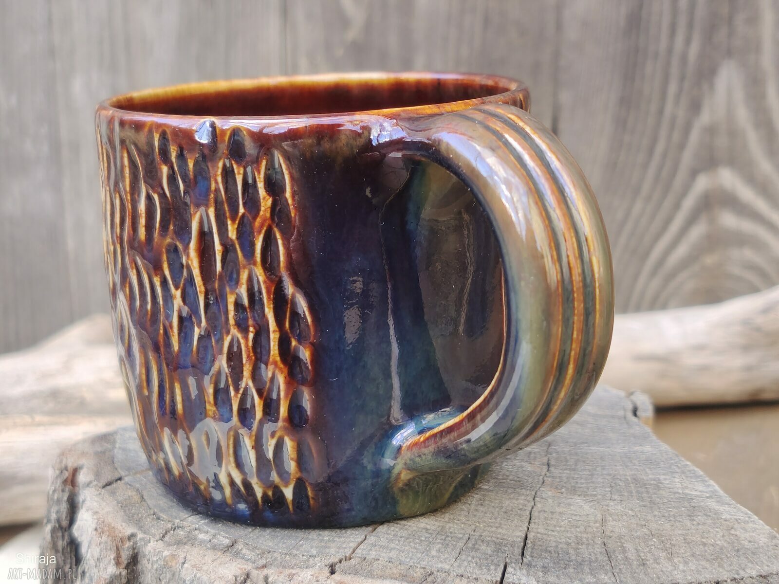 Kubek ceramiczny c836 z kamionki - ręcznie rzeźbiona ceramika na prezent