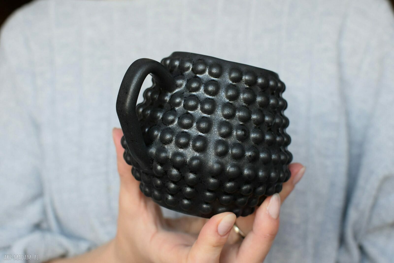 Kubek Ceramiczny Bąbelki Czarny Mat 350ml