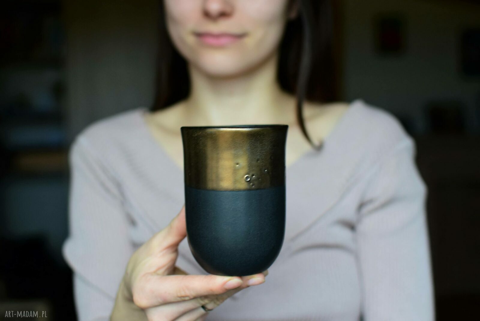 Kubek ceramiczny dla taty Czarno-Złoty 325 ml