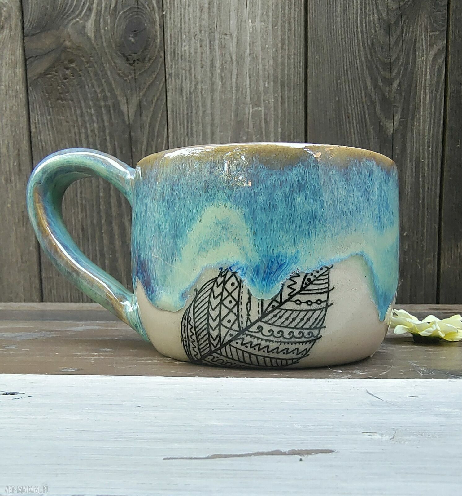 Kubek ceramiczny - konie i piórka (Shiraja)
