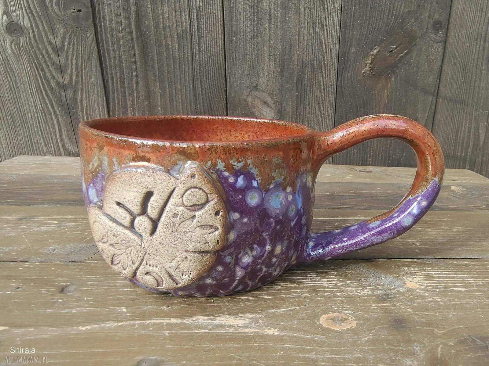Kubek ceramiczny 'Miedziana Ćma' (C916) - kamionka 320 ml