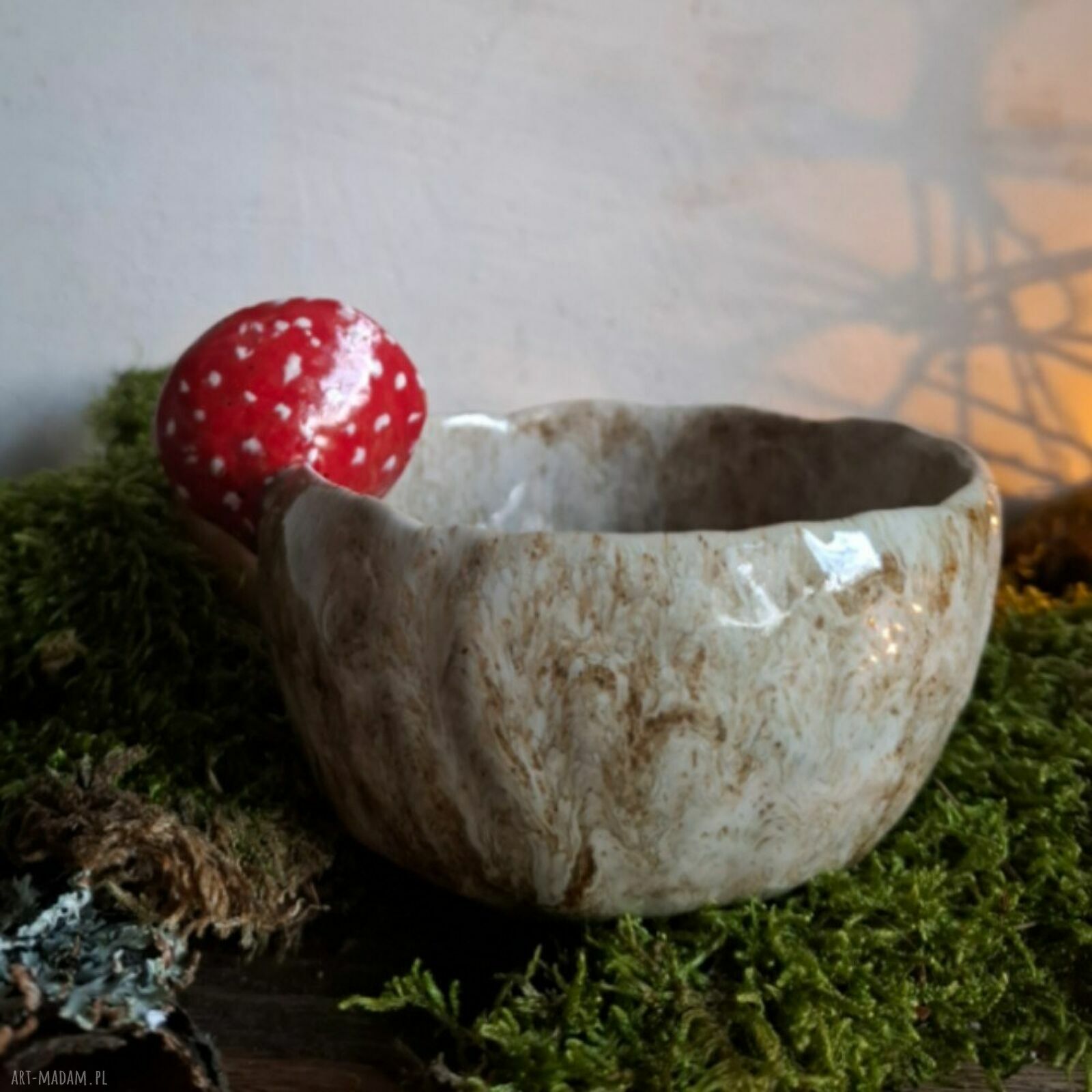 Kubek ceramiczny Muchomor - ręcznie robiony prezent dla grzybiarza (330 ml)