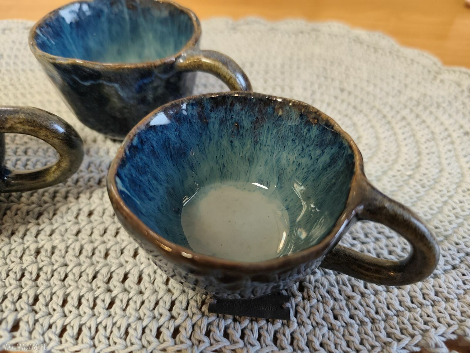 Ręcznie robiony kubek ceramiczny Wolna Chwila dla niej - niebieski, ok. 100 ml