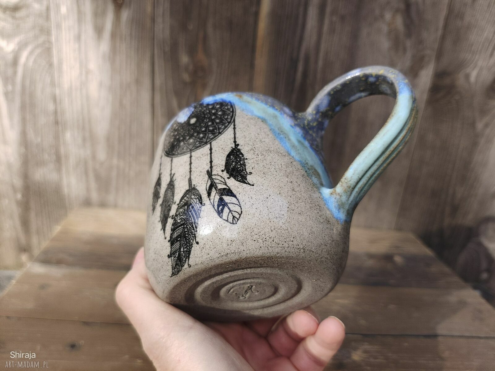 Kubek ceramiczny łapacz snów (c909) - ręcznie toczona kamionka