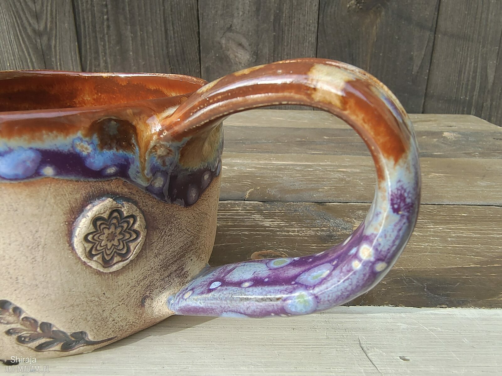 Kubek ceramiczny z sową i napisem - kamionka handmade
