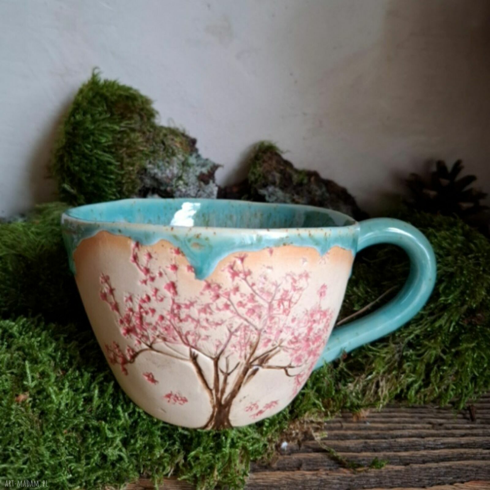 Kubek ceramiczny z motywem drzew - ręcznie robione 350 ml