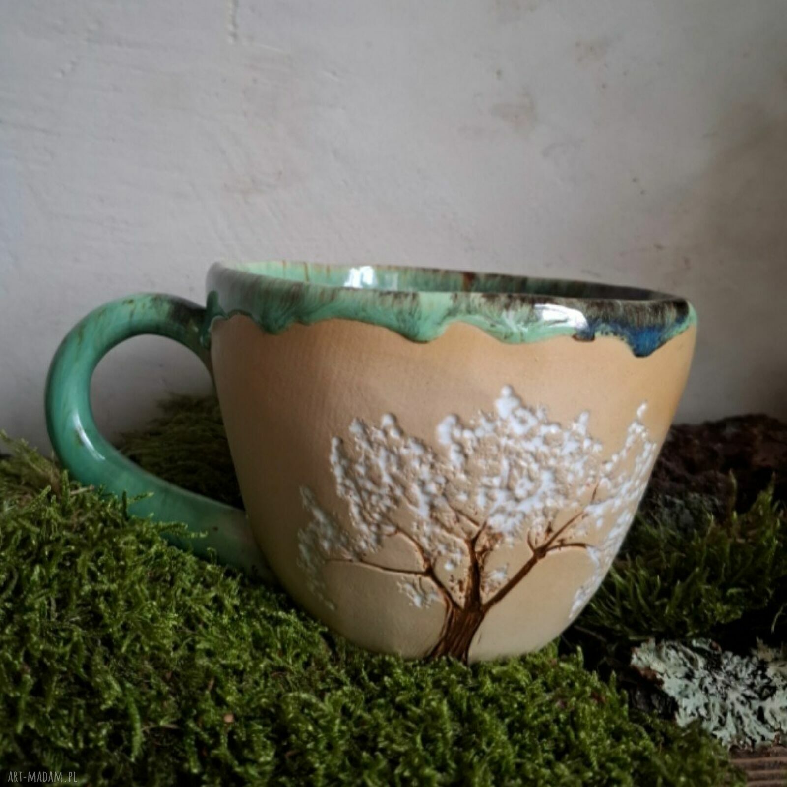 Kubek ceramiczny Białe drzewo - ręcznie robiony, 390 ml