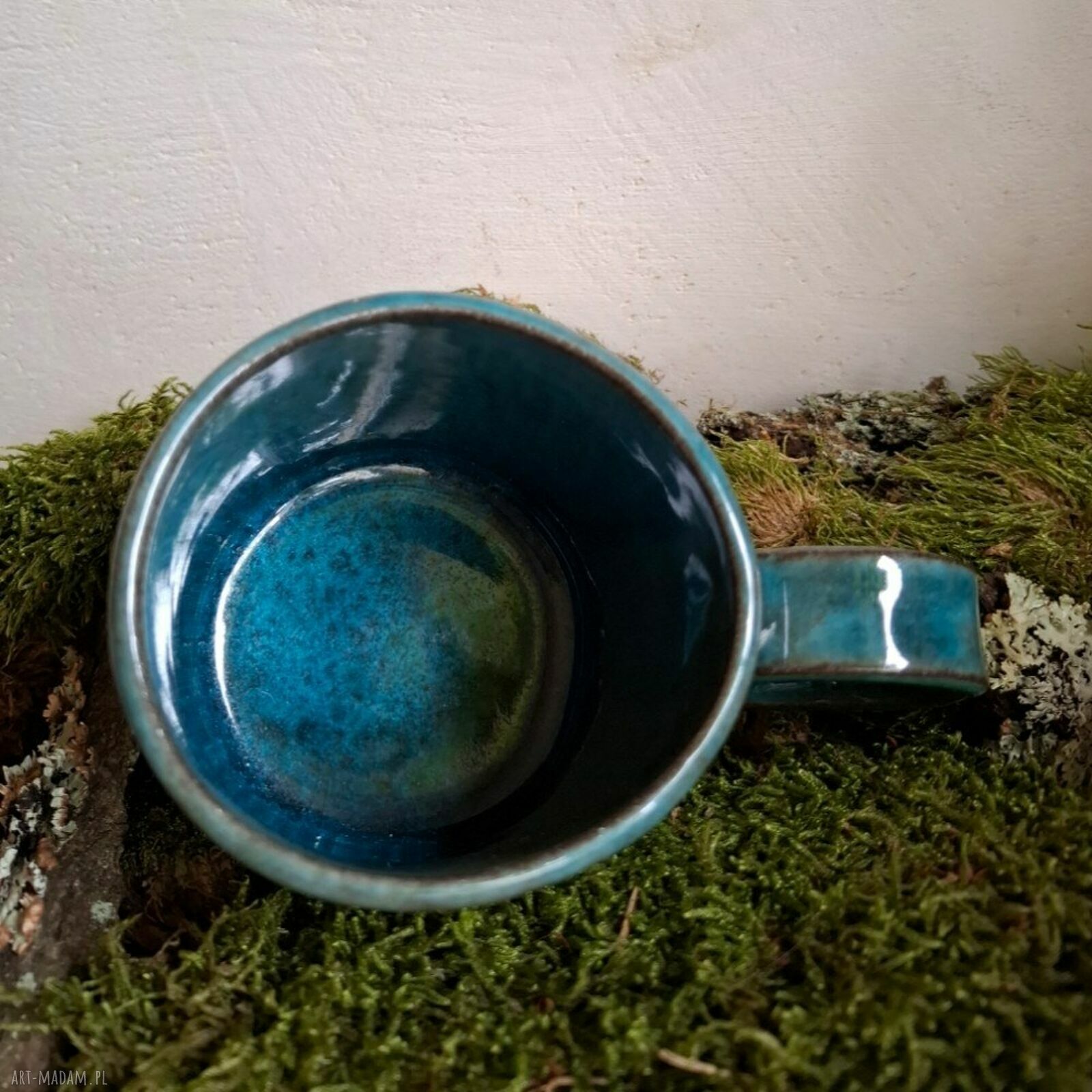 Kubek ceramiczny z wzorem - turkusowe wnętrze