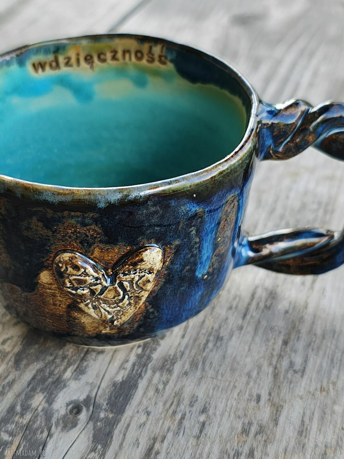 Ręcznie robiony kubek ceramiczny z napisem Wdzięczność