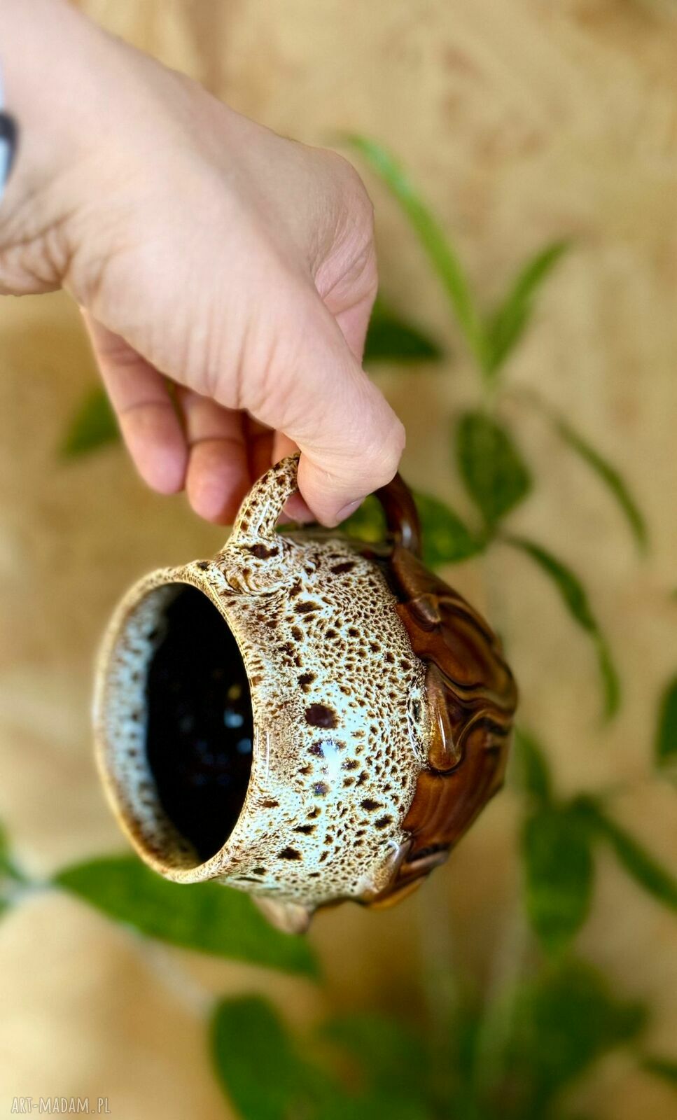 Kubek ceramiczny Grzyb - ręcznie robiona czarka do kawy i herbaty
