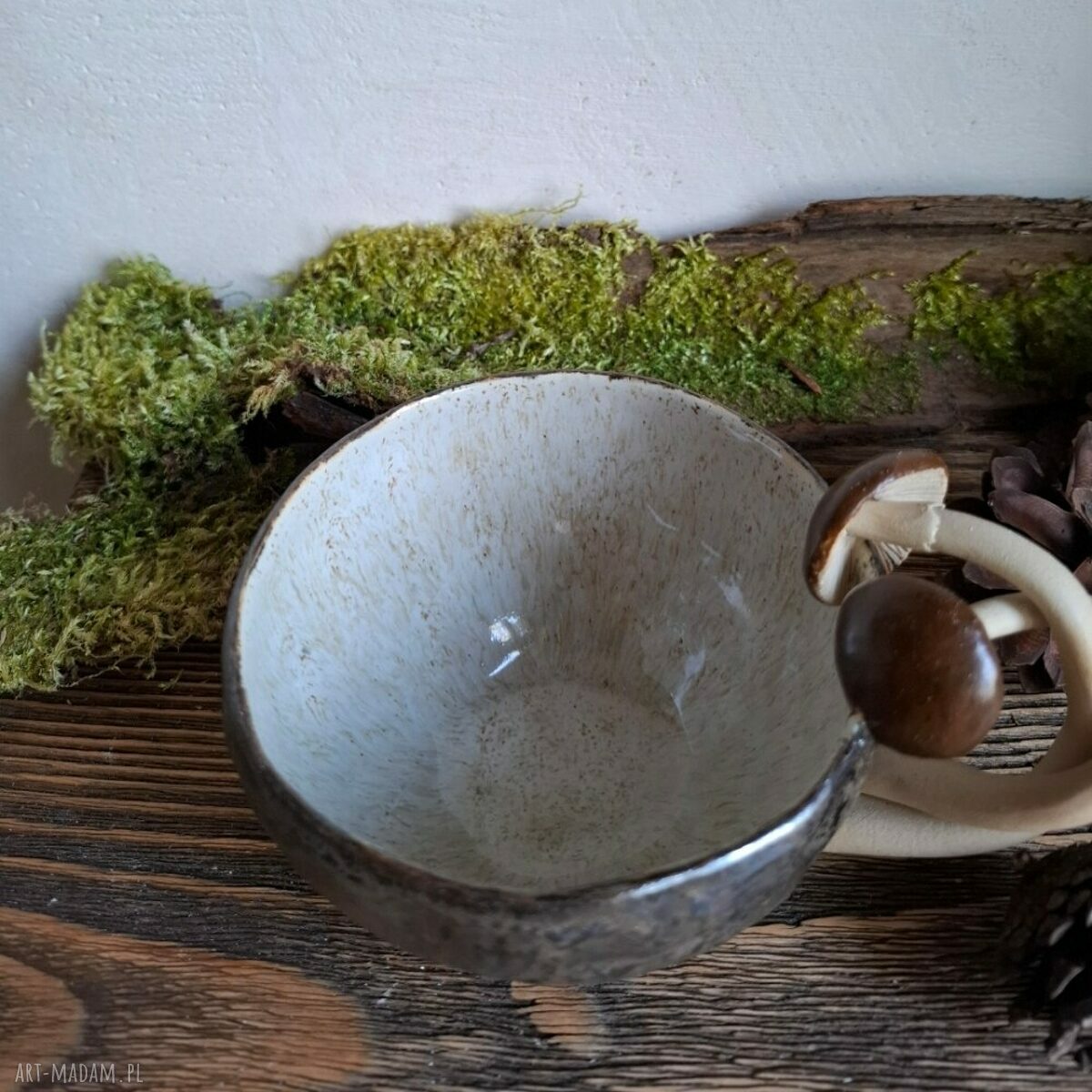 Kubek ceramiczny z grzybami - Grzyby dwa, ręcznie lepiony