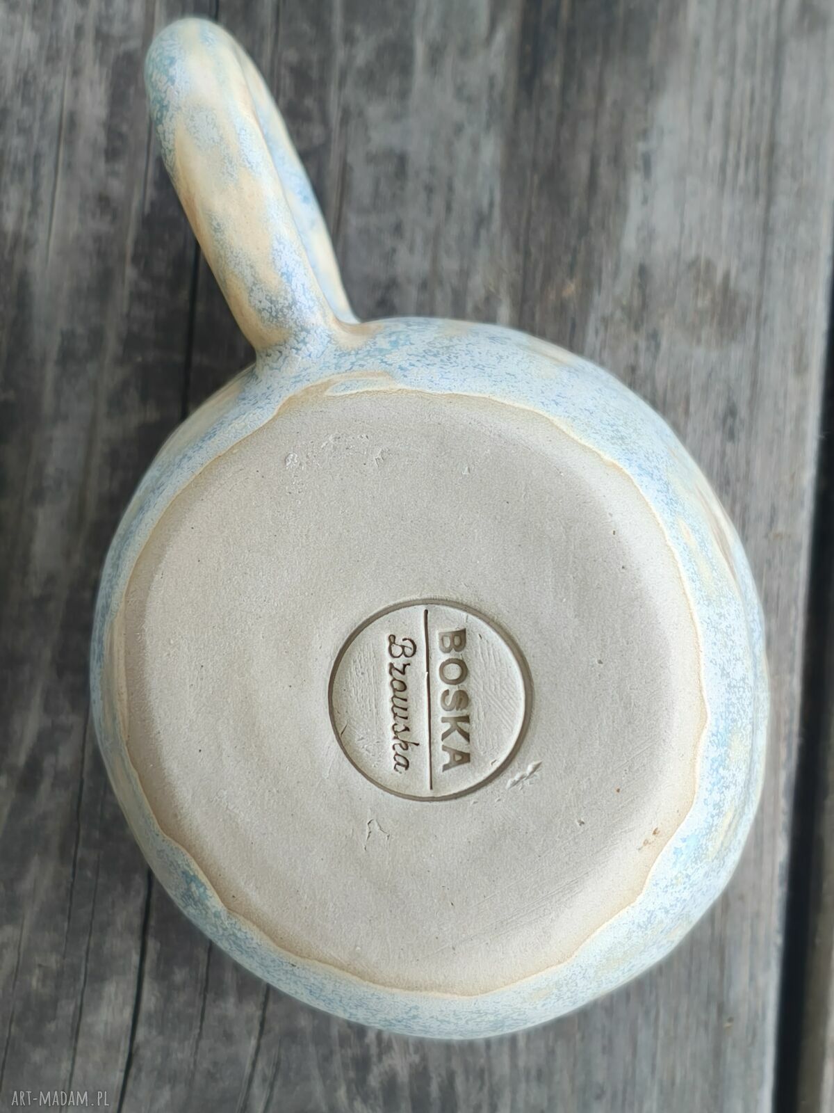 Kubek ceramiczny handmade z gliny 250 ml „wdzięczność” - błękit i beż