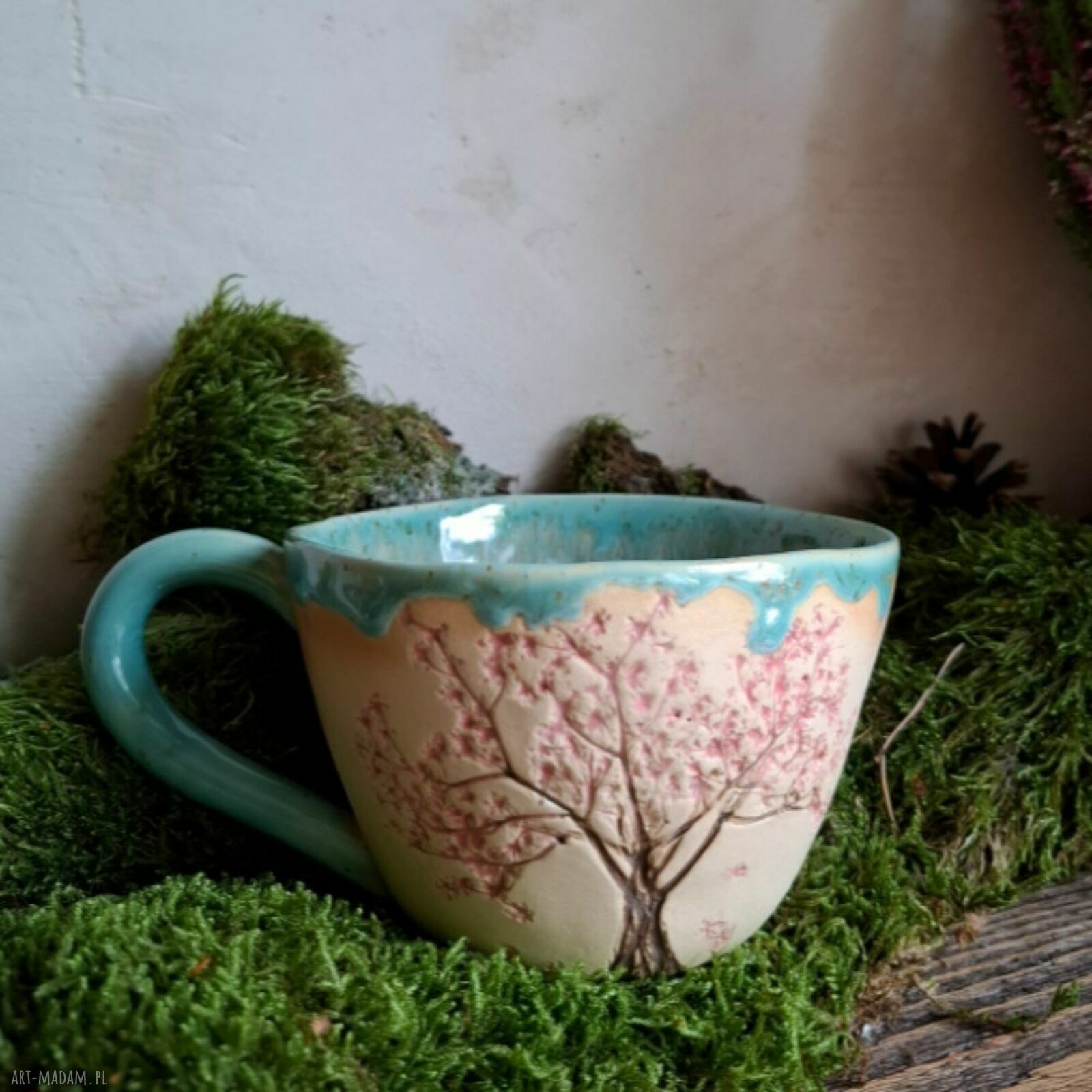 Kubek ceramiczny z motywem drzew - ręcznie robione 350 ml