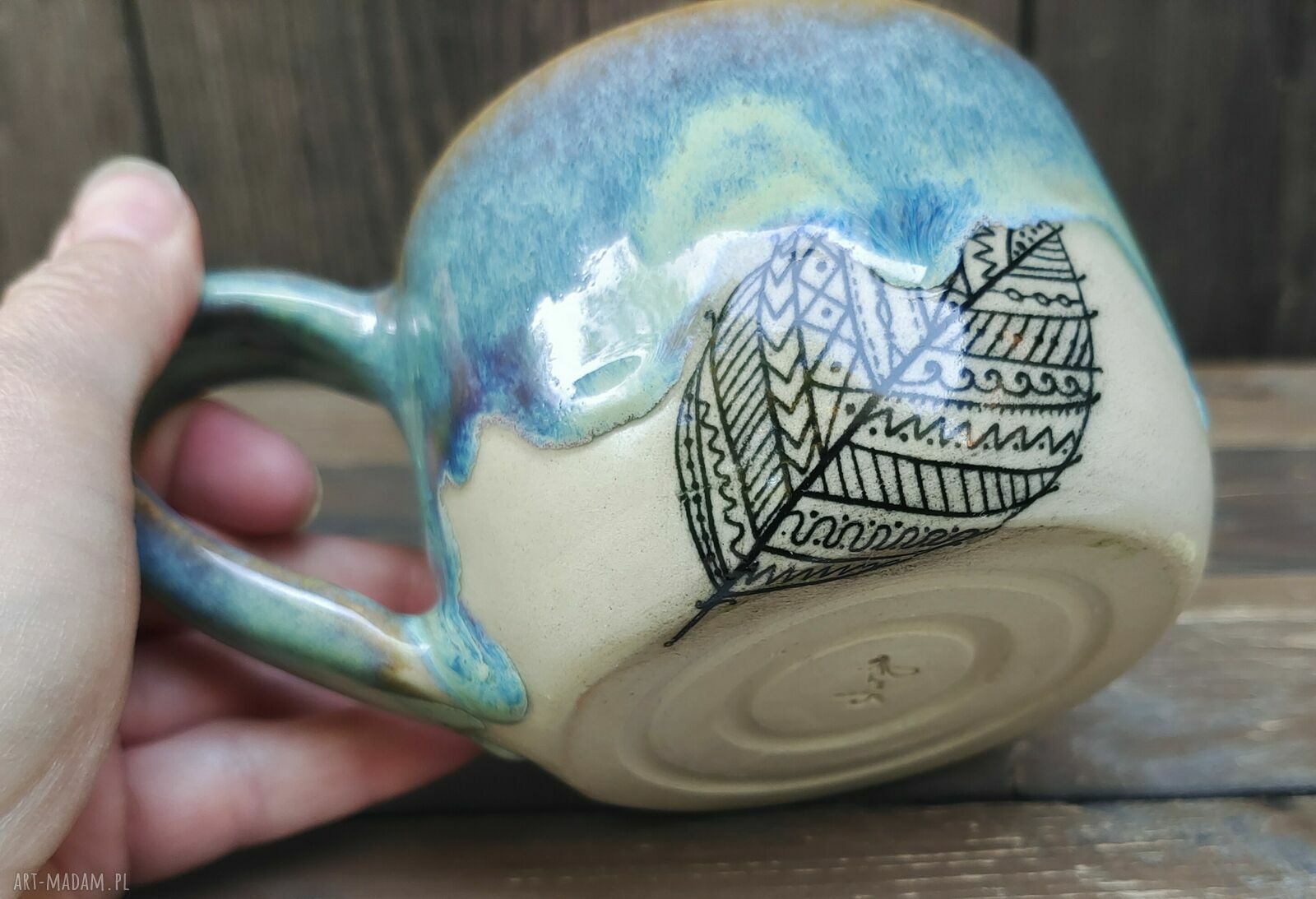 Kubek ceramiczny - konie i piórka (Shiraja)