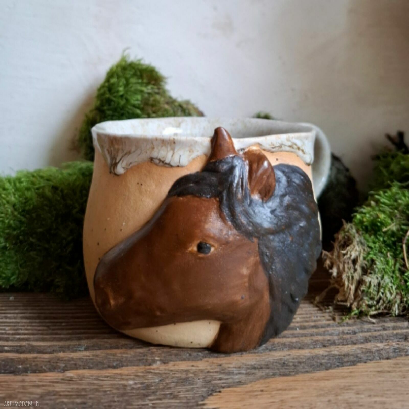 Kubek ceramiczny Koń - ręcznie lepiony prezent dla miłośniczki koni