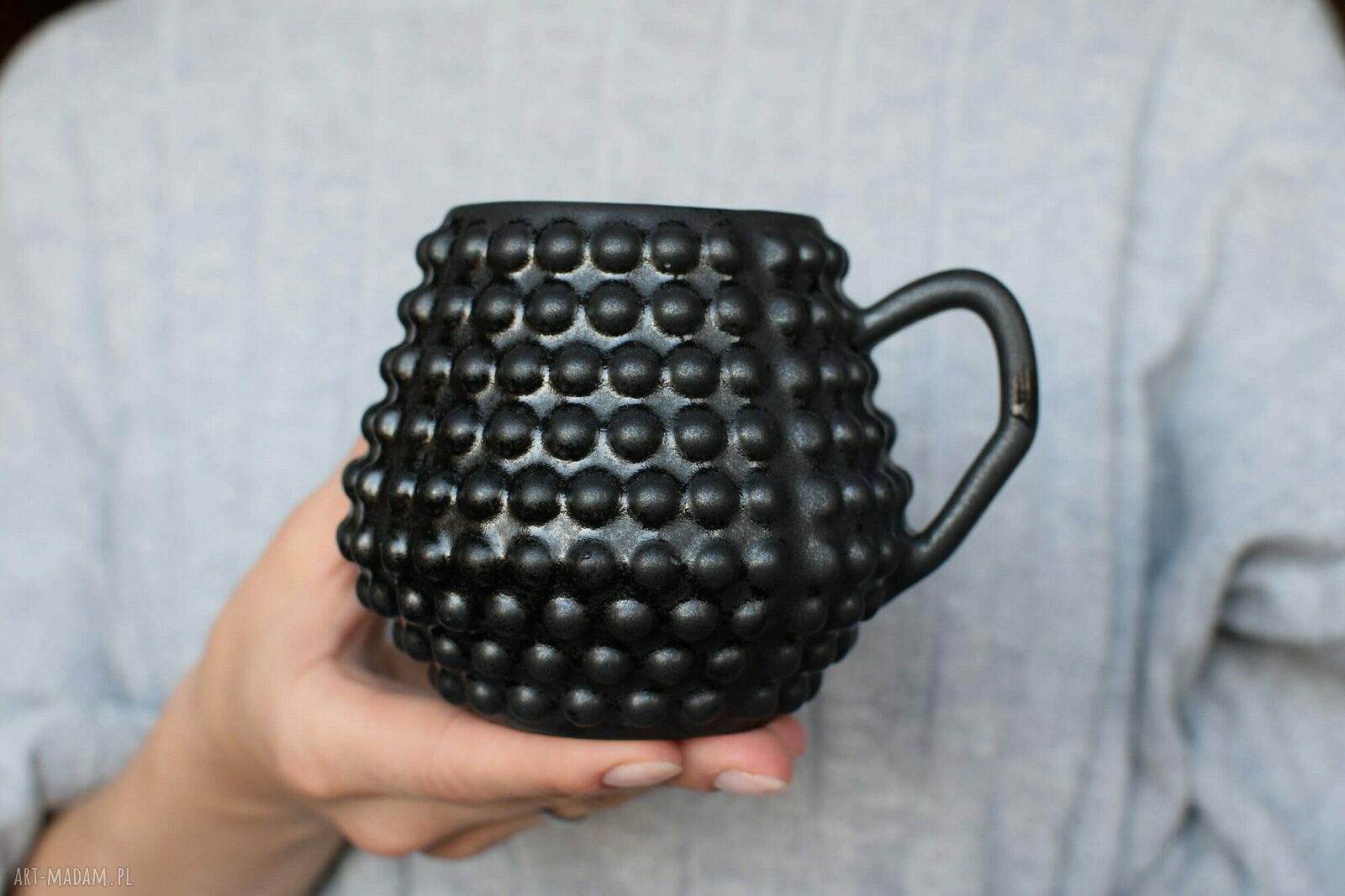 Kubek Ceramiczny Bąbelki Czarny Mat 350ml