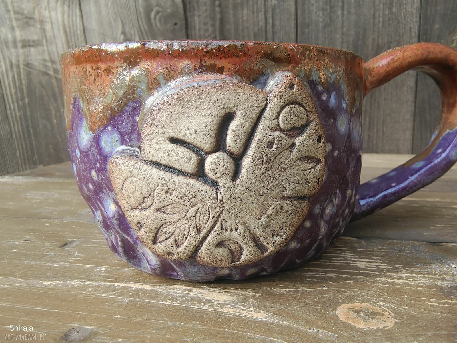Kubek ceramiczny 'Miedziana Ćma' C916 - kamionka 320 ml